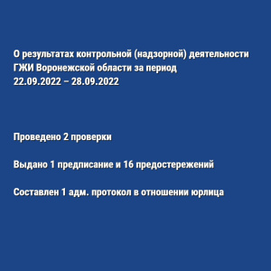 О результатах контрольной (надзорной) деятельности ГЖИ Воронежской области за период 22.09.2022 – 28.09.2022