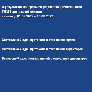 О результатах контрольной (надзорной) деятельности ГЖИ Воронежской области за период 01.08.2022 – 10.08.2022