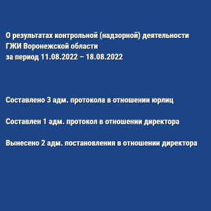 О результатах контрольной (надзорной) деятельности ГЖИ Воронежской области за период 11.08.2022 – 18.08.2022